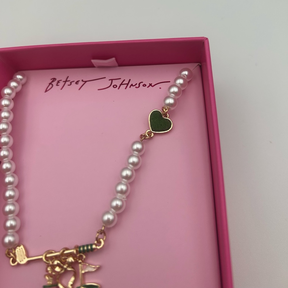 *New* Betsey Johnson Faux Pearl Charm Necklace with Gold-Toned Golf Charms - Picture 5 of 11